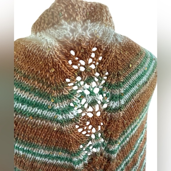 Striped Multicolor Women's handmade crocheted shawl with sequins 73” l x 32” w - Picture 8 of 8